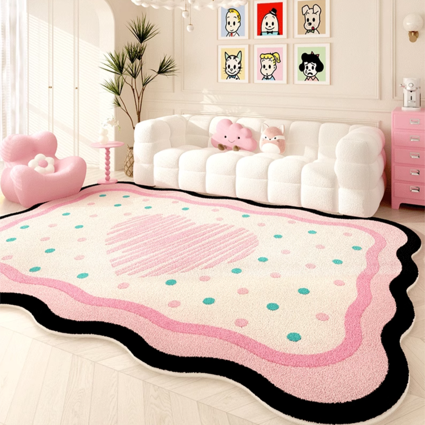 粉色爱心客厅地毯多巴胺不规则女孩儿童房间卧室床边地垫2025新款,居家布艺,地毯,淘宝优惠券,粉丝福利购,淘宝优惠卷