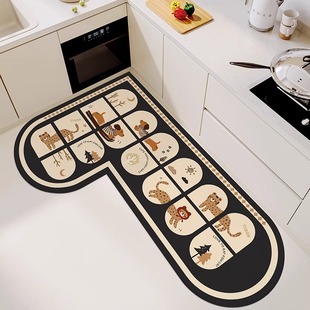 2025新款 卡通复古厨房专用地垫家用防滑耐磨L型脚垫吸水速干地毯