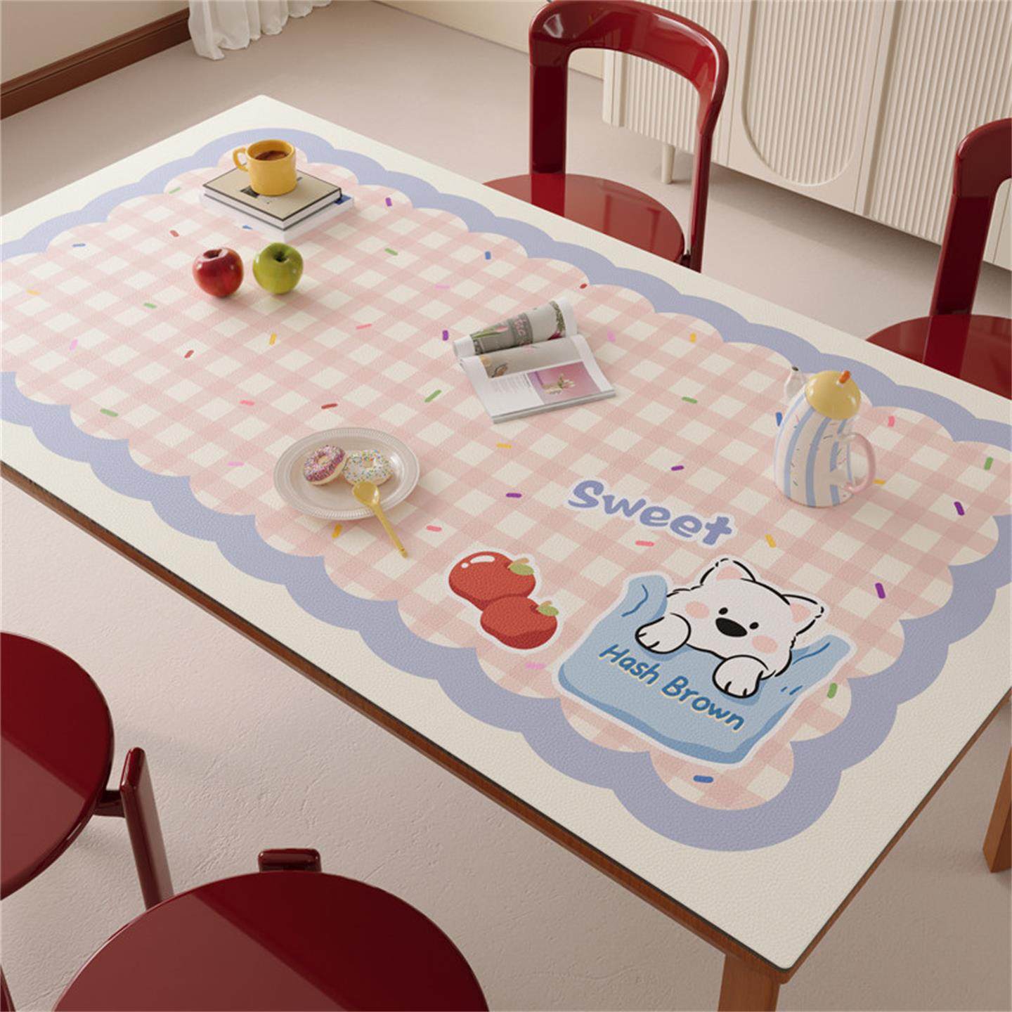 卡通餐桌垫2026新款长方形皮革茶几桌布多巴胺防油防水隔热桌垫,居家布艺,桌布,淘宝优惠券,粉丝福利购,淘宝优惠卷
