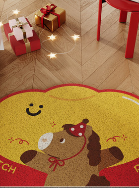 马年新款入户地垫红色喜庆丝圈防滑耐脏脚垫玄关大门口可裁剪地毯