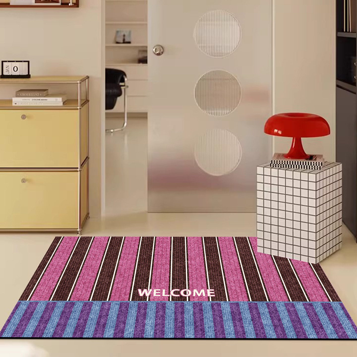 入户门丝圈地垫复古条纹进门门口防滑脚垫家用玄关耐脏可裁剪地毯
