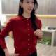 新款 美式 超好看气质时髦上衣 外套女春秋季 红色新年木耳边针织开衫