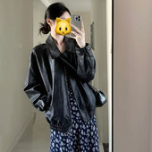 高级感黑色小皮衣外套女2025早春新款 小个子宽松显瘦夹克上衣 法式