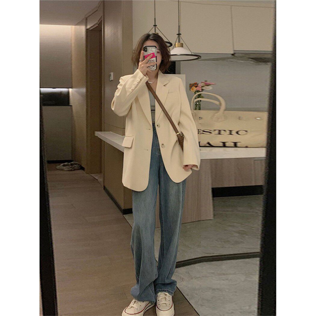 白色西装外套女2025春秋季新款小个子高级感炸街宽松休闲气质西服