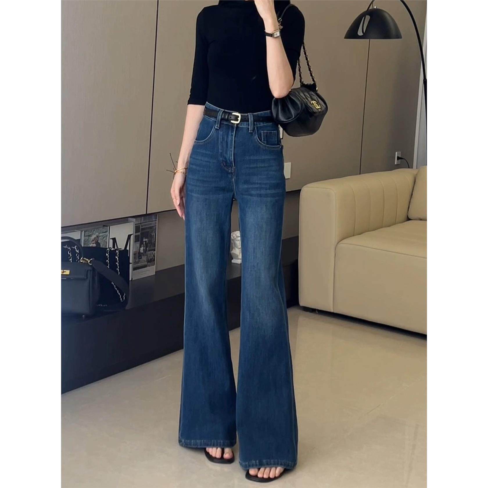 不贴腿微喇牛仔裤女秋季2025新款宽松小个子高腰显瘦阔腿喇叭裤子