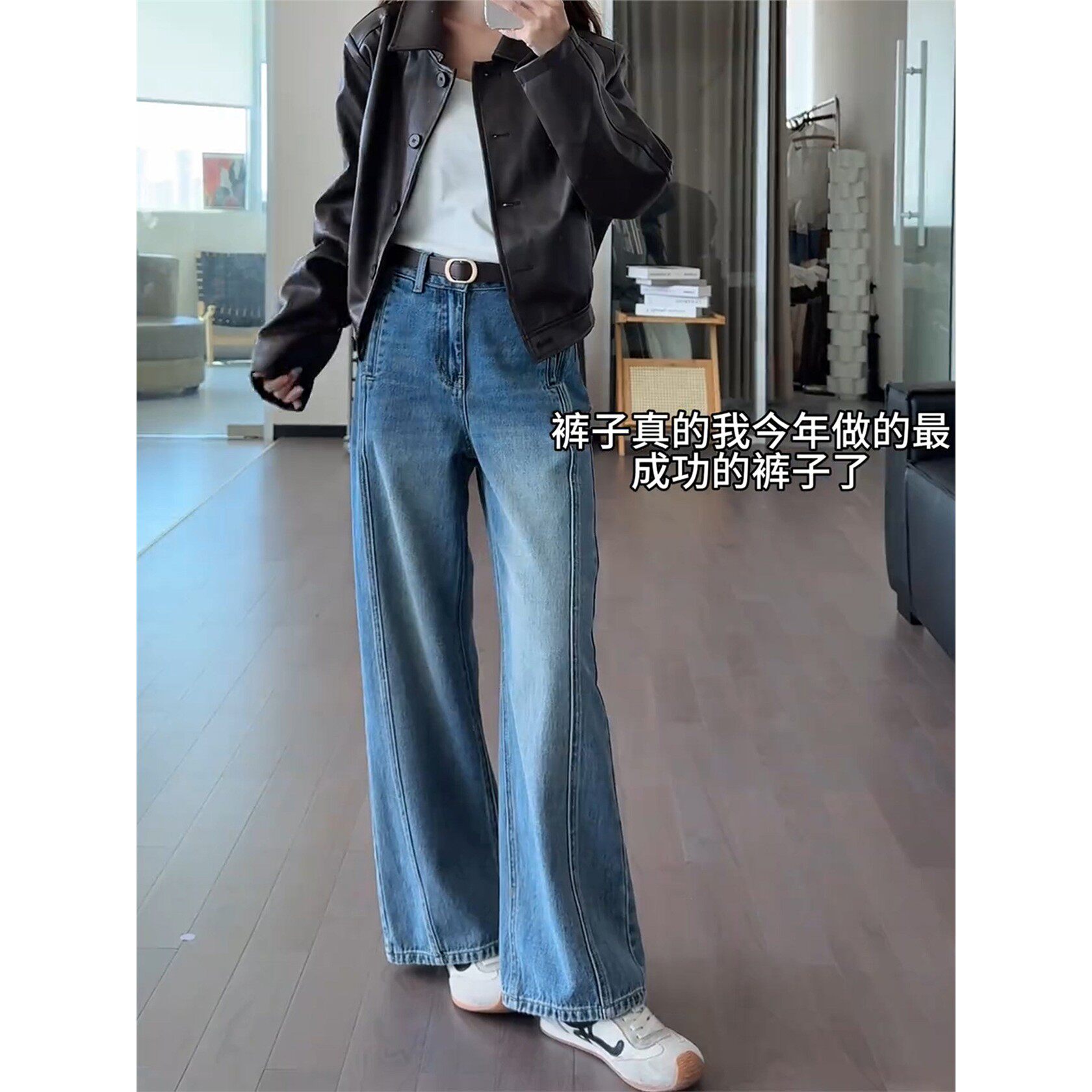 覆古蓝小个子直筒牛仔裤女秋冬新款大码胖mm百搭显瘦窄版阔腿裤子