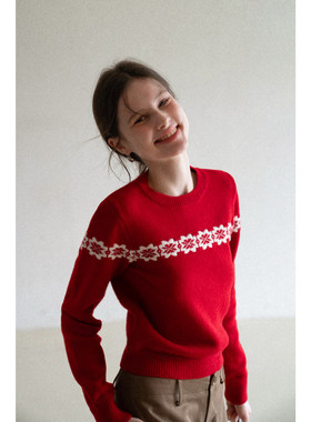 EGGKA【1/10 20:00】新品复古提花新年红色毛衣