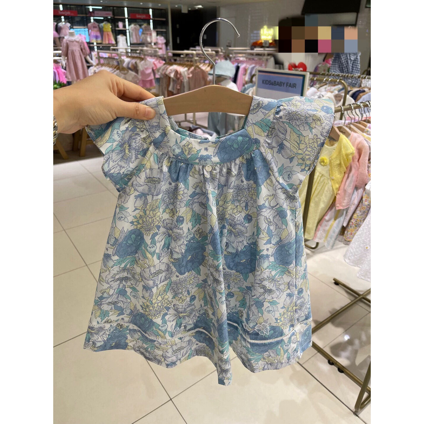 韩国童装 夏新款女童宝宝复古印花大飞袖连衣裙 英伦风碎花娃裙子