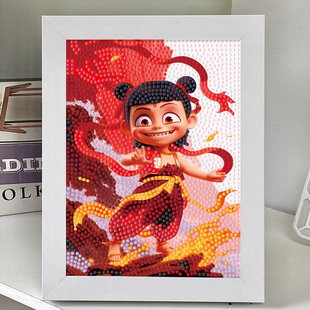 哪吒钻石画摆台儿童手工diy大尺寸学生钻石贴画卡通木制相框礼物