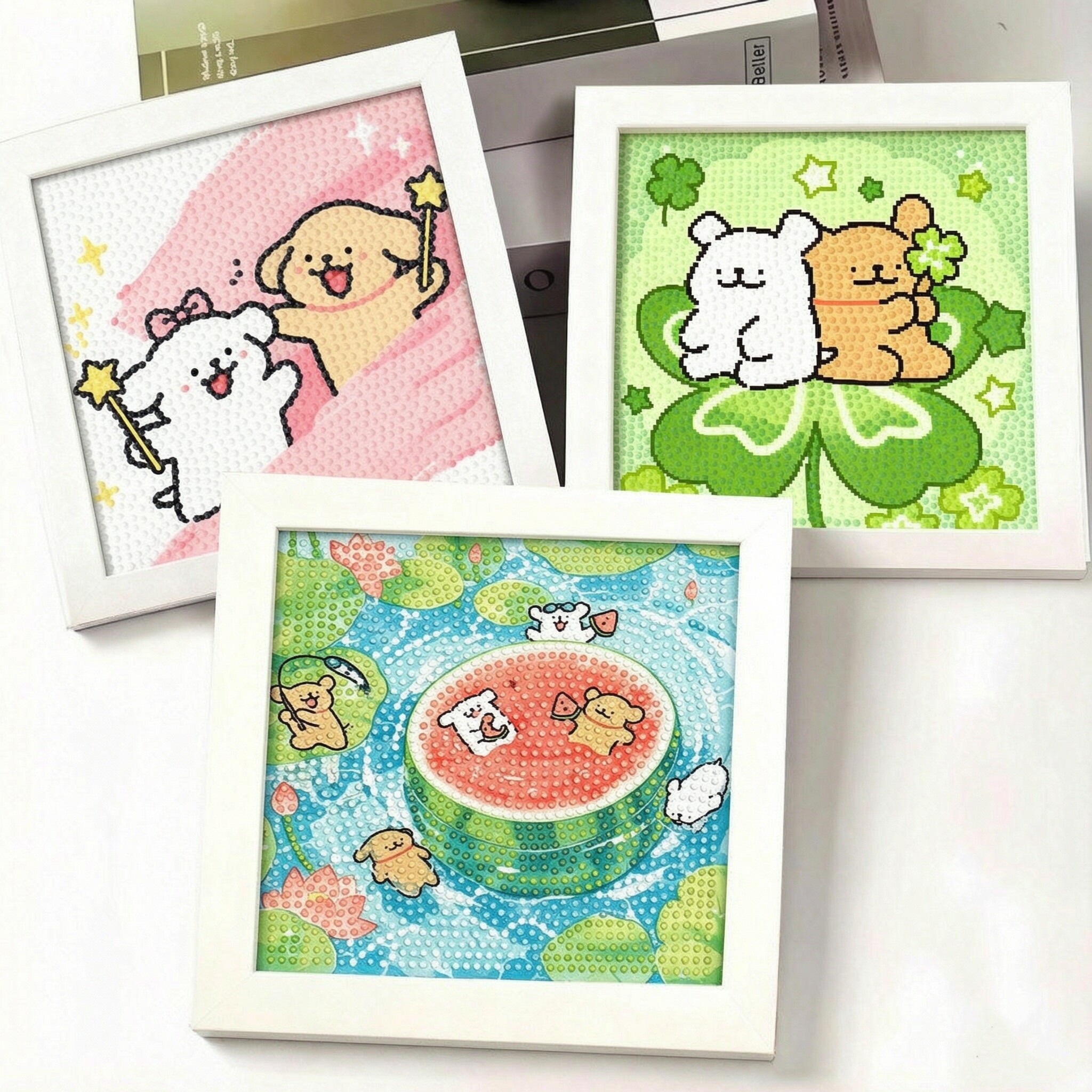 儿童满钻钻石画DIY手工制作可爱线条小狗粘贴画创意卡通点钻画
