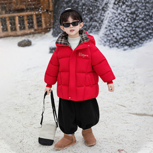 法国Anseola男童红色羽绒棉衣冬季新款儿童棉服外套男宝保暖棉袄