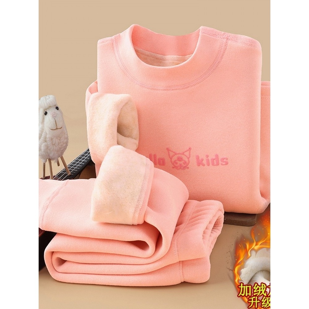 法国冬季羊毛蚕丝德绒儿童保暖衣套装男女童内衣裤加绒加厚家居服