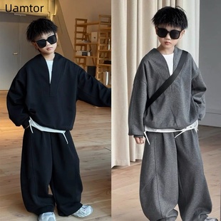 法国Uamtor男大童运动休闲套装2025新款春秋季卫衣痞帅男孩两件套