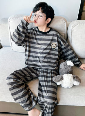 法国Anseola儿童睡衣男孩春秋薄款长袖套装2026新款大男童春夏空