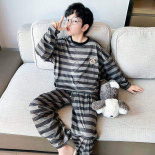 2026新款 套装 大男童春夏空 长袖 法国Anseola儿童睡衣男孩春秋薄款