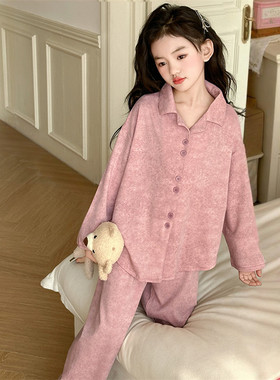 法国Anseola春秋款纯棉开衫睡衣套装女童初中生2026新款大儿童全