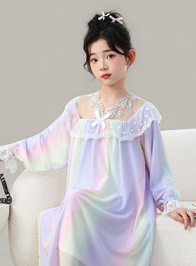 法国Anseola儿童睡裙女孩春秋2026新款女童家居裙长袖可爱公主莫