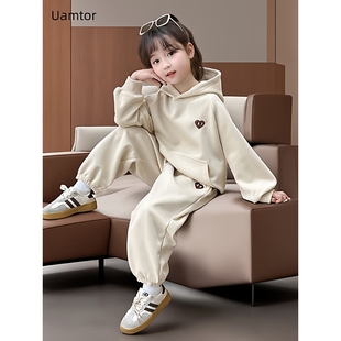 法国Uamtor女童运动春秋套装儿童卫衣连帽中小童秋季韩版两件套潮