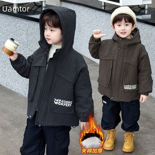 法国Uamtor男童夹棉外套2025新款薄棉冬季连帽韩版夹克棉服轻薄款