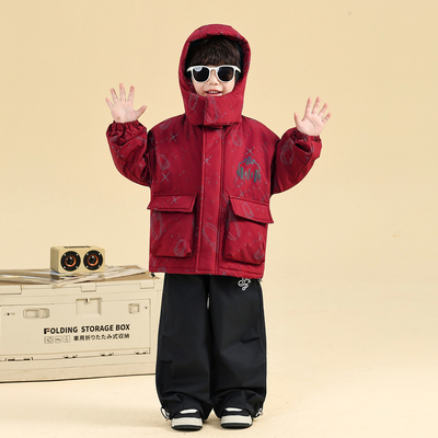 法国Anseola男童羽绒棉服冬季儿童棉衣外套25新款红色加厚派克服