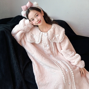 法国Uamtor女童冬季款珊瑚绒加厚2025新款公主法兰绒睡衣家居服裙