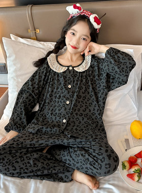 法国Anseola女童莫代尔睡衣春秋公主蕾丝长袖长裤2026新款中大儿