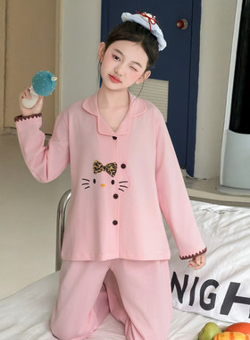 法国Anseola春季纯棉睡衣女童初中生洋气韩版长袖长裤2026新款春