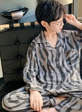 法国AnseolaA类儿童睡衣男孩春季纯棉套装2026新款大男童家居服青