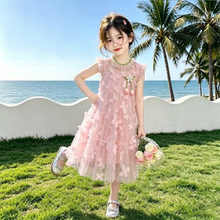 法国Anseola女童裙子2026新款夏季女孩洋派甜美公主裙儿童大童洋