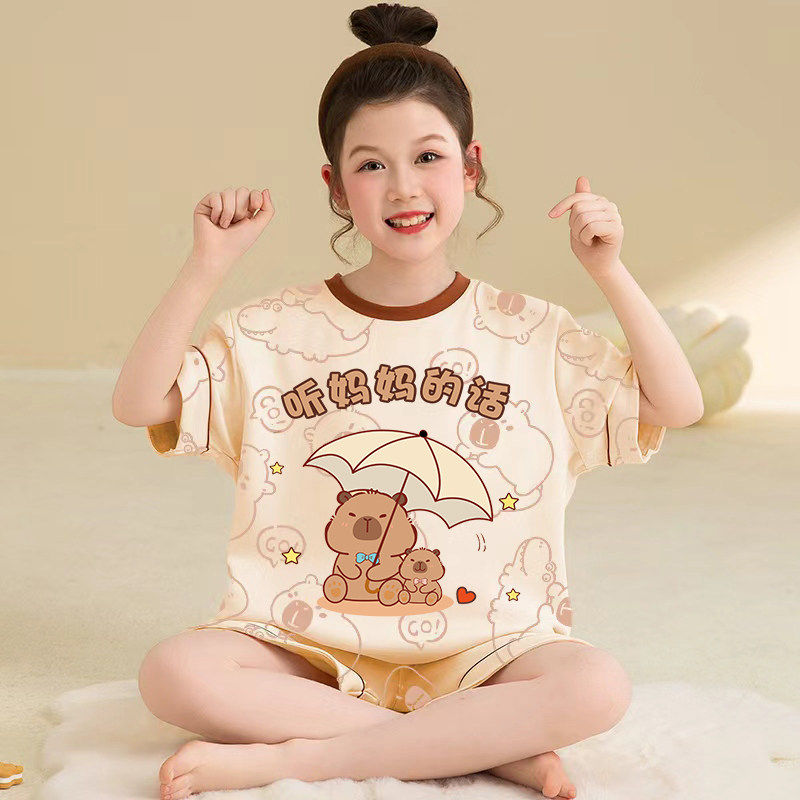 法国Anseola女童睡衣夏季纯棉薄款短袖2026新款儿童夏天女孩卡皮