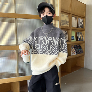 法国Anseola男童毛衣秋冬款2025新款冬季儿童装半高领水貂绒线衣