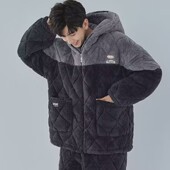 珊瑚绒三层加厚加绒夹棉保暖法兰绒家居服冬天套装 睡衣男士 秋冬季