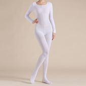 白色舞蹈连体衣高弹力开档打底全身连身袜春秋中厚款 袜衣 跳舞连裤