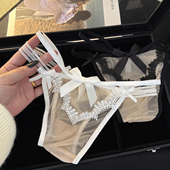 蝴蝶结甜美性感网纱低腰三角内裤 黑莓甜梨 新款 镂空纯欲少女