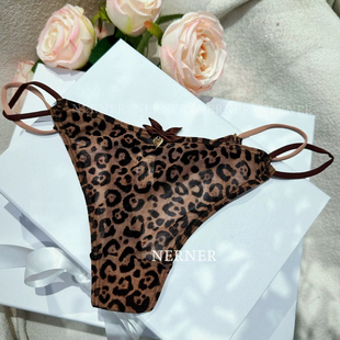 骄纵小野猫*欧美性感豹纹透气低腰内裤网纱镂空简约丁字裤