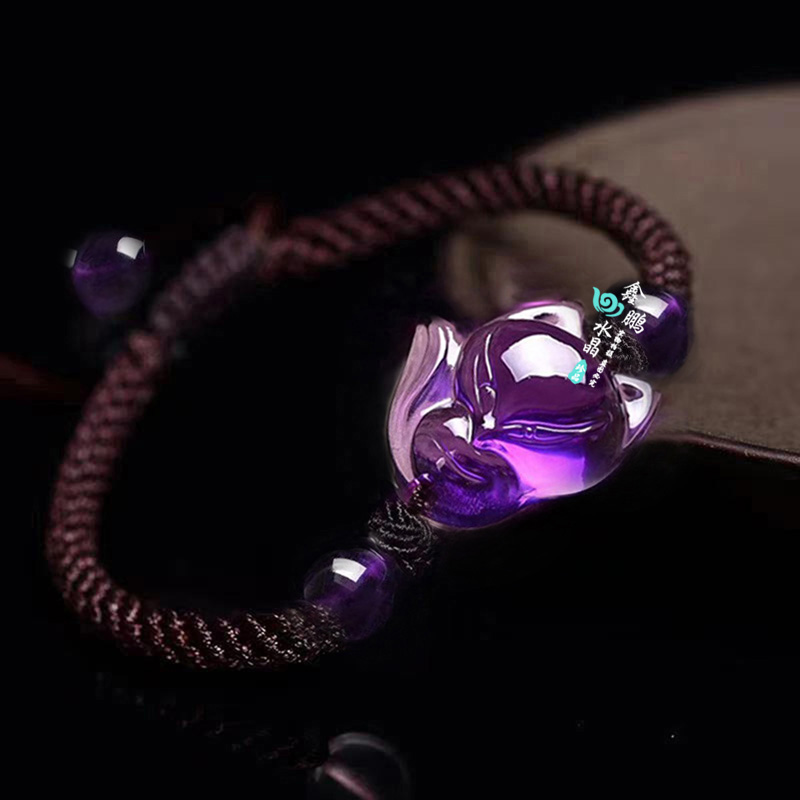 2025年紫水晶小狐狸旺桃花灵狐手链聚财钥匙扣平安红绳脚链