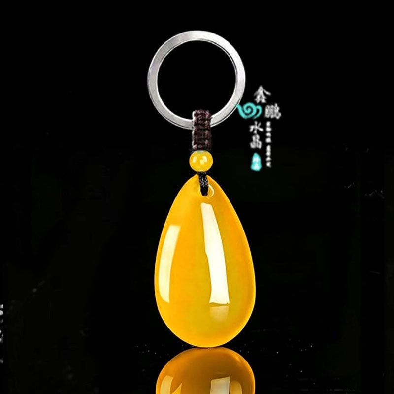 2026天然玛瑙水滴形吊坠男女款黄橘子石水滴钥匙扣招财桃花手机链