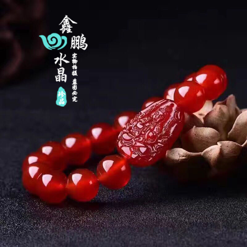 2026天然红玛瑙生肖 属鼠本命佛 千手观音菩萨神手链