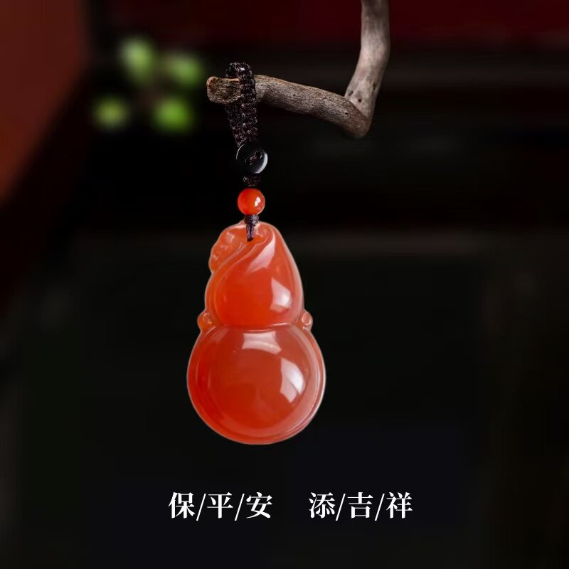 天然红玛瑙葫芦钥匙扣男女平安福禄本命年葫芦吊坠简约手机链情侣