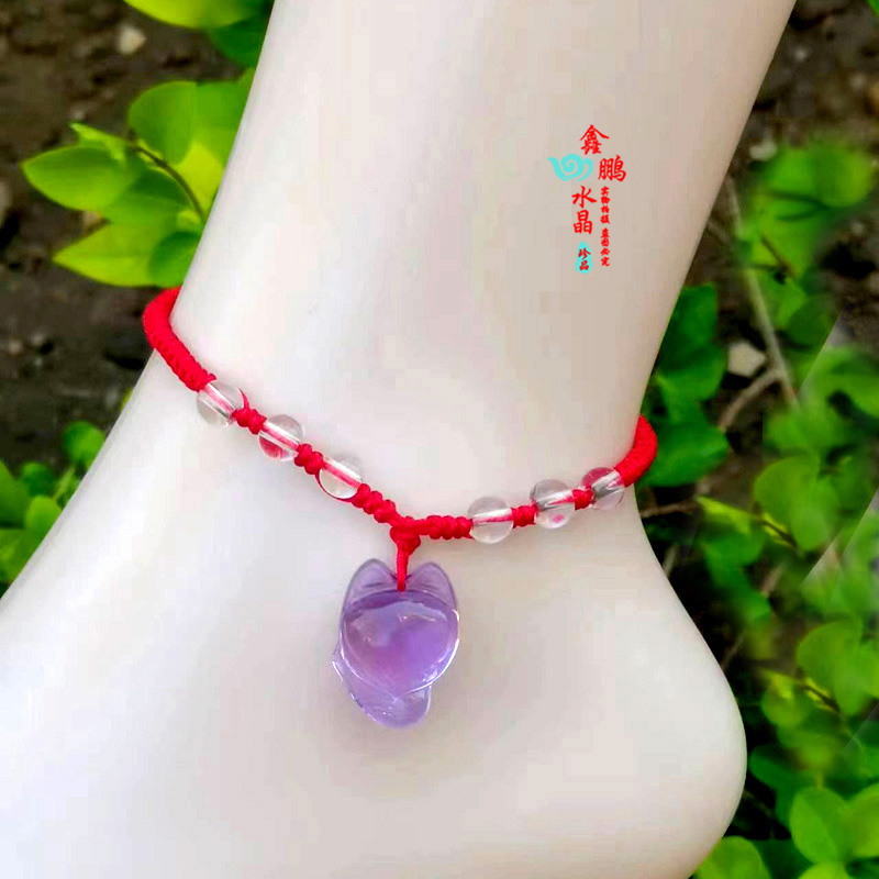 2025年紫水晶小狐狸旺桃花脚链女旺姻缘灵狐白狐狸小颗粒新款手链