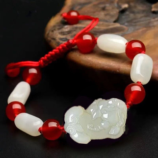 和田玉守财貔貅手链吉祥红绳手串男女玉石聚财运转钥匙扣招财脚链
