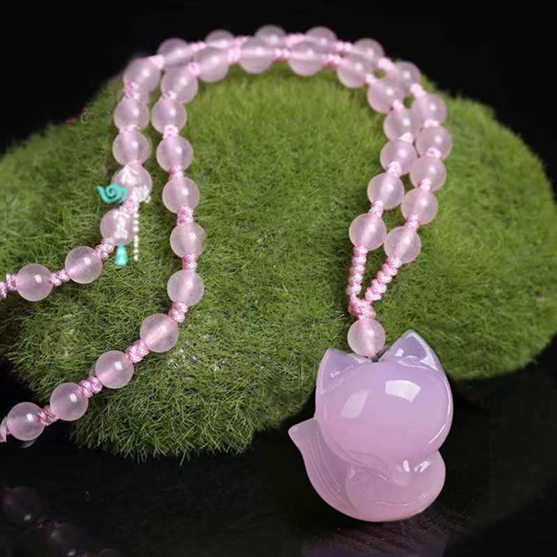 2026年粉水晶旺桃花狐狸 聚财运转增奇缘男女款钥匙扣吊坠