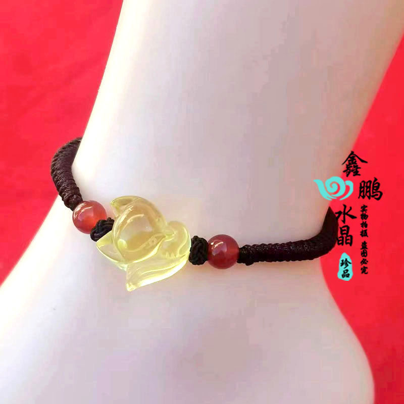 2026年黄水晶招财狐狸红绳手链灵狐旺桃花聚财转运招桃花脚链