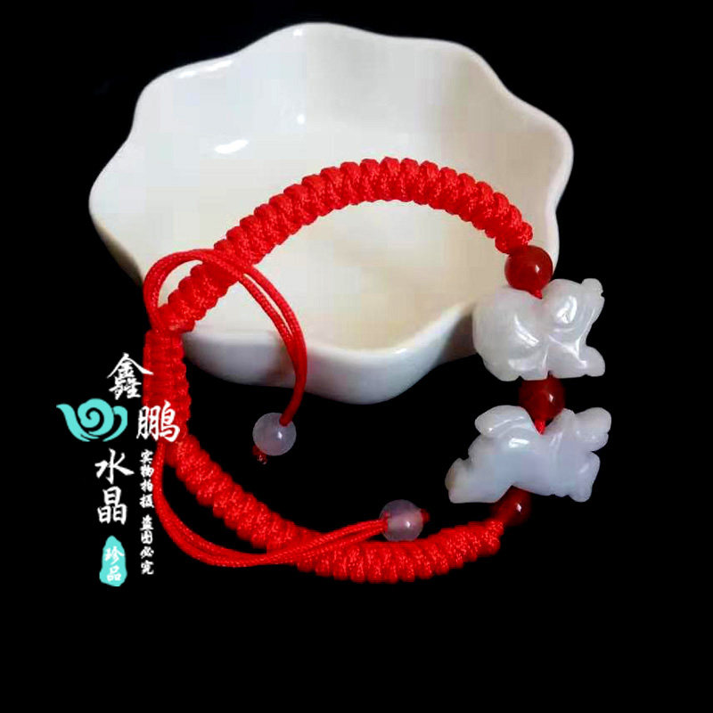 2026年属虎随身吉祥物马虎狗三合翡红绳手链