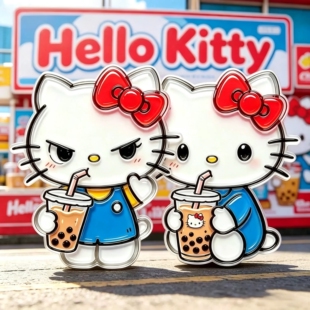新款喜茶HelloKitty联名冰箱贴爆款复古网红亚克力材质送朋友闺蜜