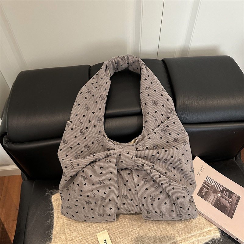 时尚都市托特斜挎单肩包通勤大容量灯芯绒新款流行蝴蝶结波点包包,箱包皮具/热销女包/男包,通用款女包,淘宝优惠券,粉丝福利购,淘宝优惠卷