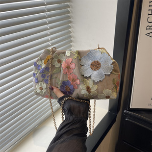 跨境新款女包包重工水墨风网纱刺绣亮片包轻奢手包晚宴包云朵包包