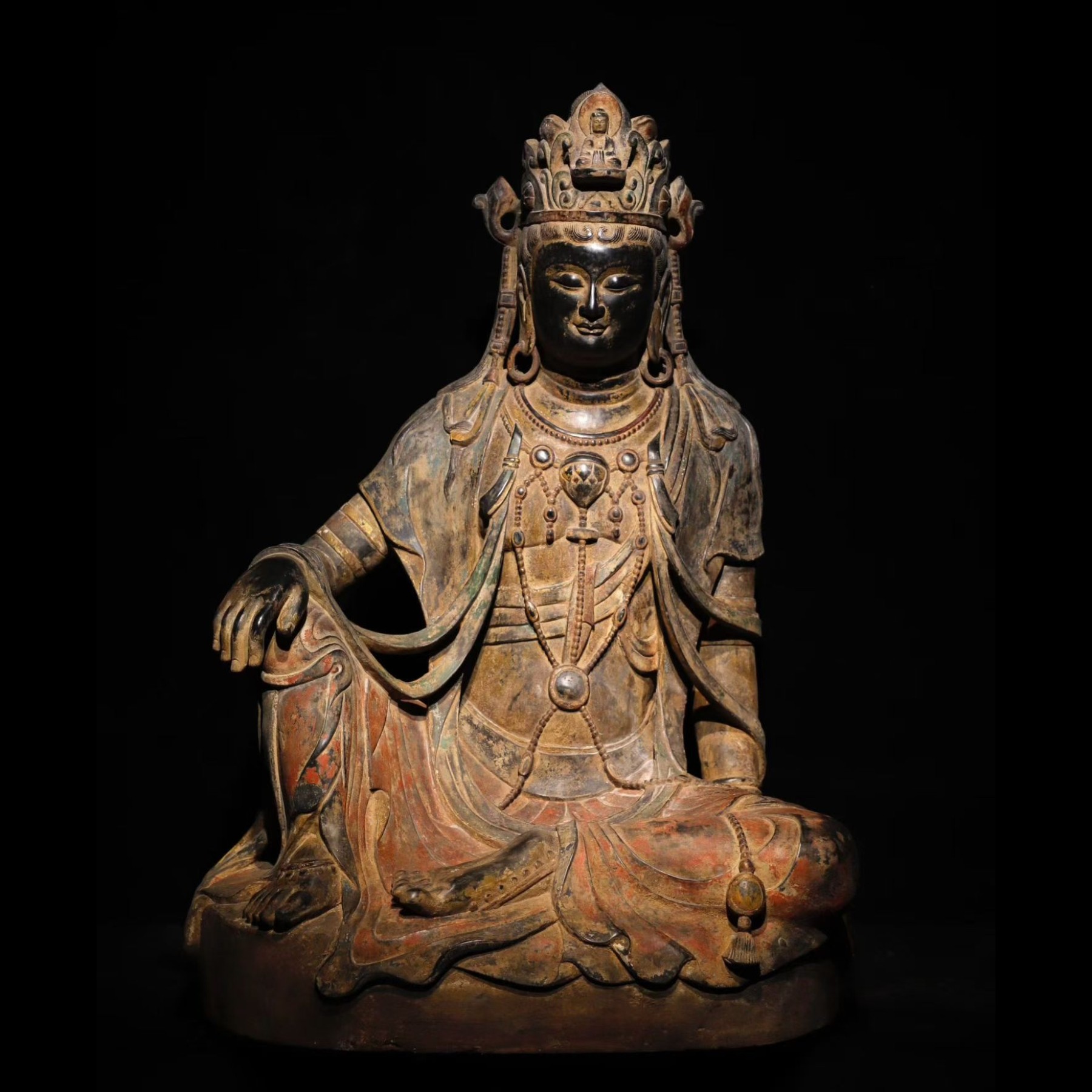 石雕仿古复古唐代青石彩绘大观音菩萨佛像造像摆件做旧摆放家居