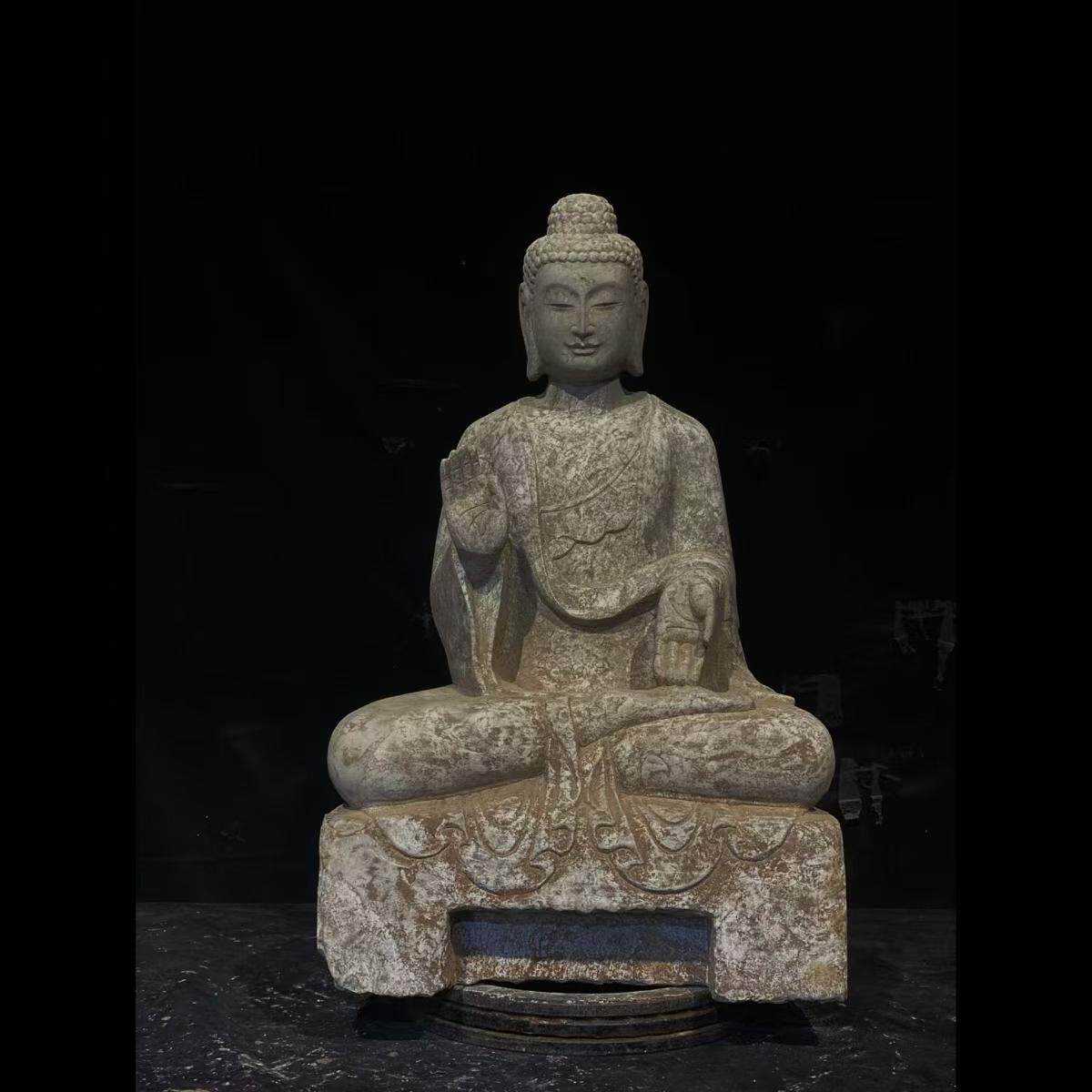 石雕仿古仿古青石北齐佛像坐佛造像释迦摩尼摆件做旧摆放茶楼供奉