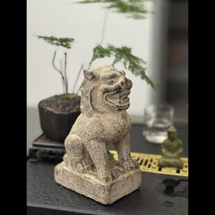 石雕仿古复古青石石狮子案头狮石兽摆件做旧摆放家居公司饭店镇宅